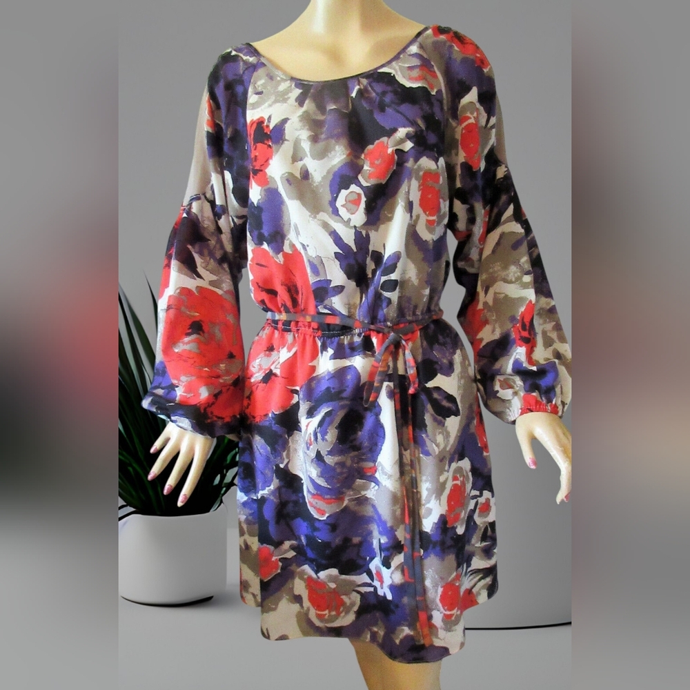 Nine West Dress Multi-Color Tie Waist Long Sleeve Women's Size 10